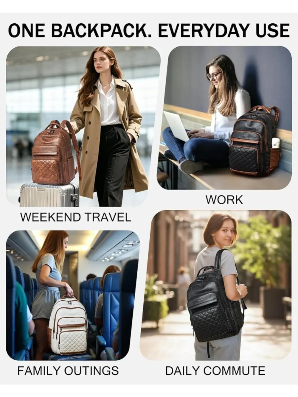 Stylish Vegan Leather Laptop Backpack for Work, Travel & Gym - Multi-Pocket